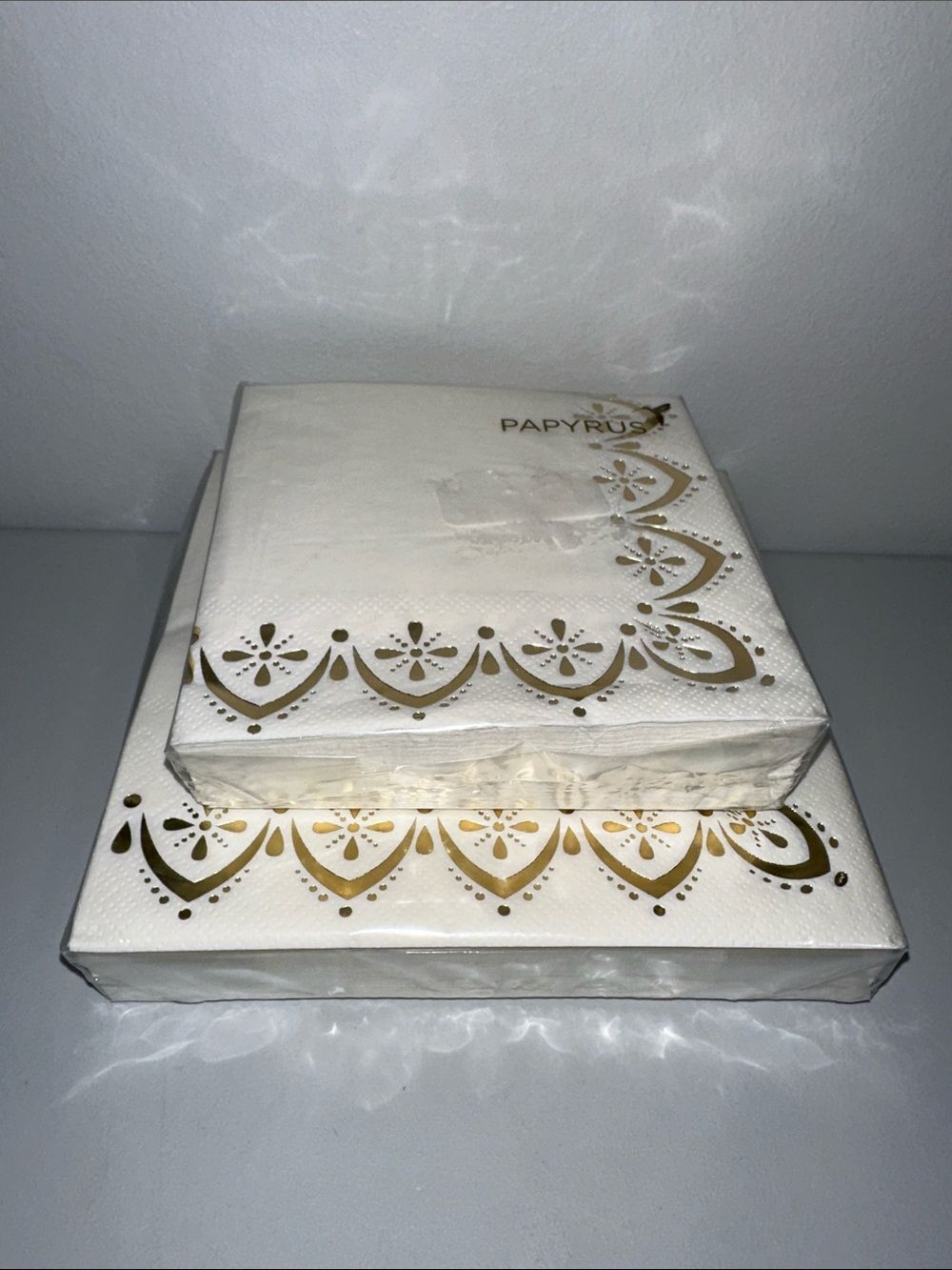 PAPYRUS White Gold Trim Matching Square Cocktail Lunch Napkins 40 pk x 2 - Picture 7 of 10